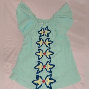 Embroidered Piper By Townsen Boho Mexican Women's Aqua Blouse